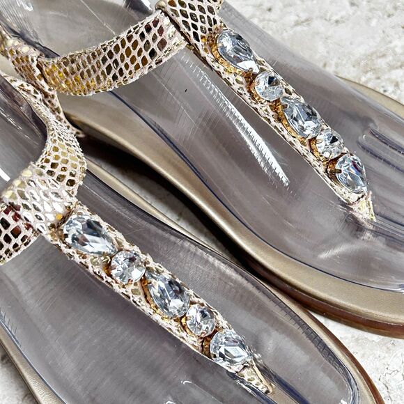 Vionic Shoes Womens 6.5 Gold Textured Leather Footbed Sandals Rhinestones - Picture 4 of 9